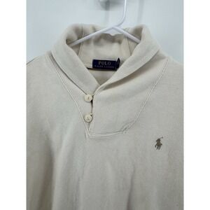 Polo Ralph Lauren Sweater Men's Large Luxury Jersey Shawl-Collar Pullover Cream